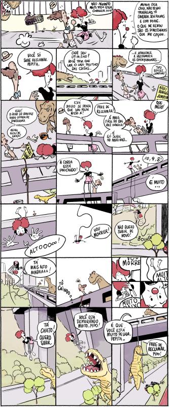 Pepita pula de um viaduto e é devorada por um monstro paleolítico.